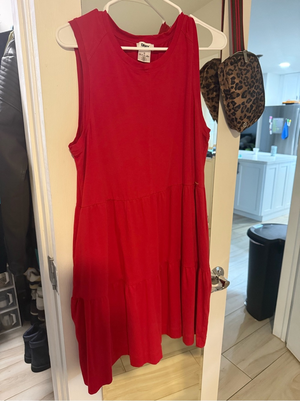 DKNY Red Sleeveless Tiered Midi Dress NWOT